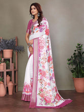White Dull Moss Floral Printed Saree